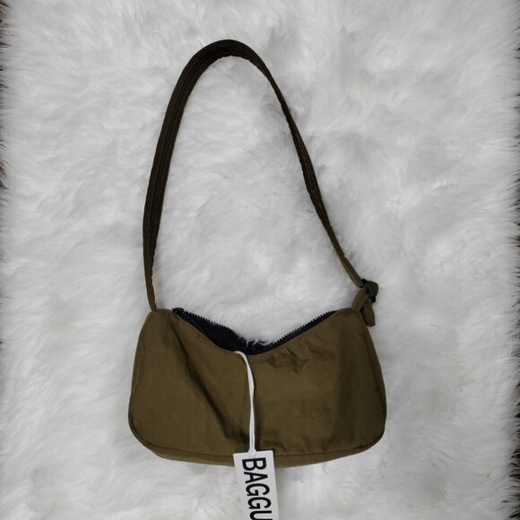 Baggu Olive Green Shoulder Bag With Front Pockets & Zipper Closure - Picture 4 of 7